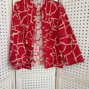 Chico's Red and Cream Patterned Top